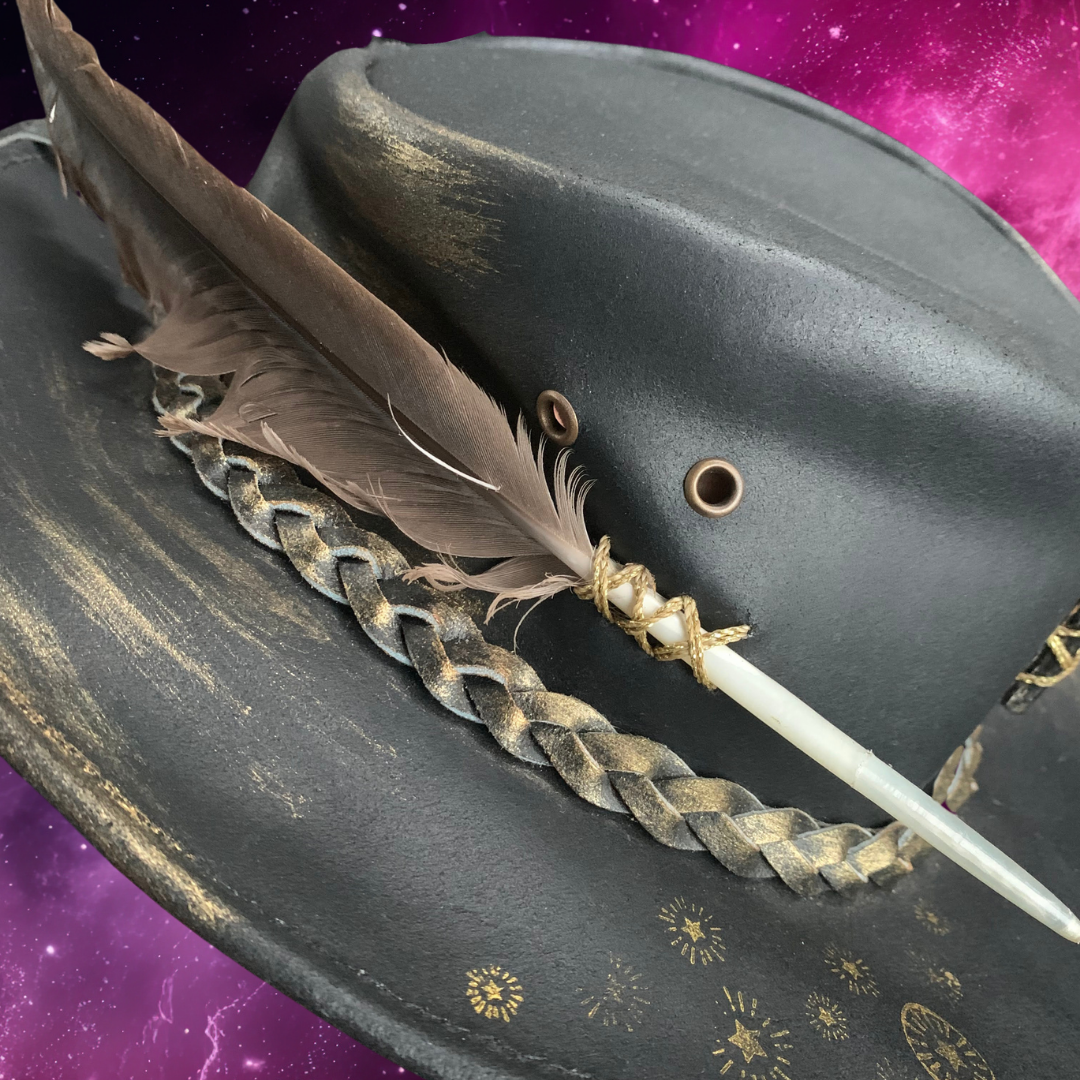 Celestara Black Obsidian Crystal Embellished Cowboy Hat with Feather