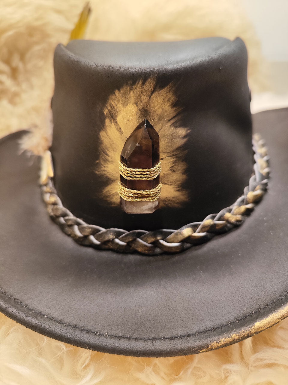 Feathers & Quartz Crystal Embellished Cowboy Hat