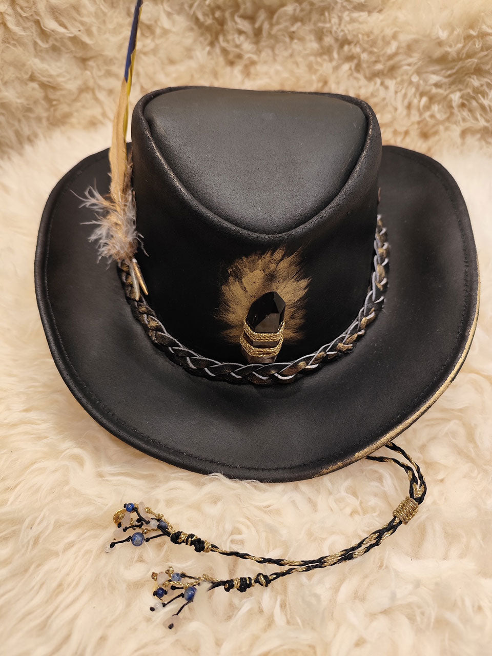 Feathers & Quartz Crystal Embellished Cowboy Hat