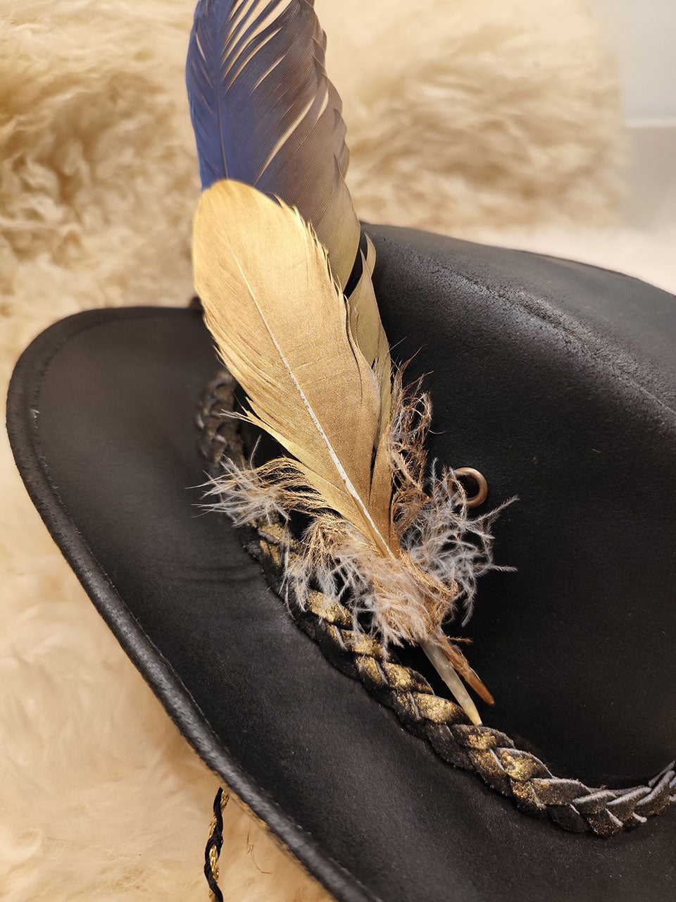 Feathers & Quartz Crystal Embellished Cowboy Hat